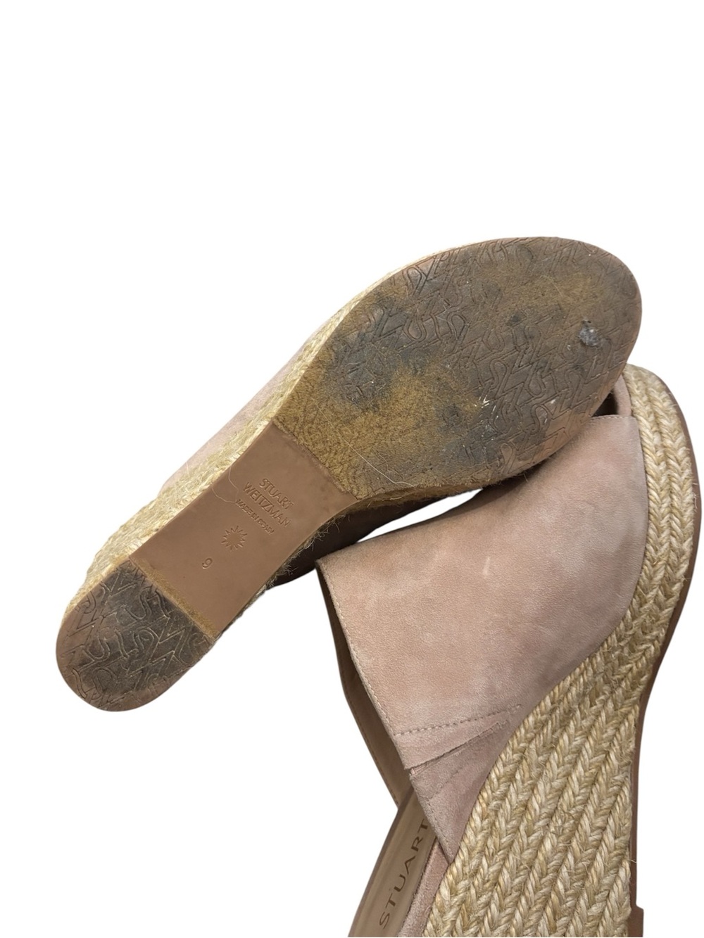 Stuart Weitzman Mykonos Nude Suede Espadrille Slide Wedges - Picture 5 of 10